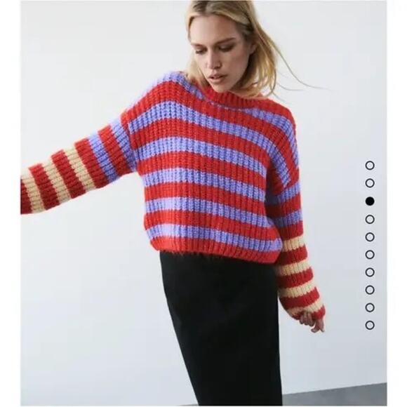 Zara Chunky Knit Striped Crewneck Sweater - Picture 1 of 7